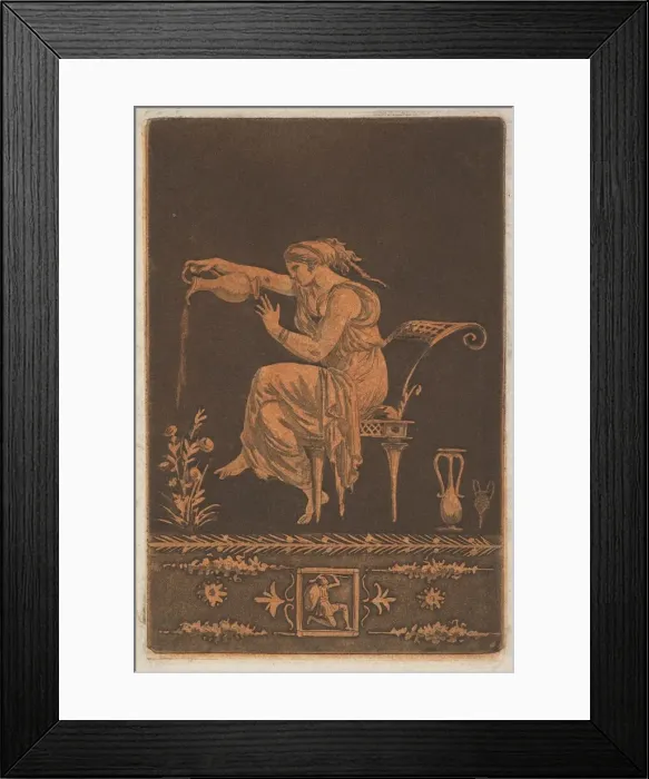 Framed Print : Jeune femme drapee, assise, arrosant une plante (Young draped woman, seated Framed Print : Jeune femme drapee, assise, arrosant une plante (Young draped woman, seated