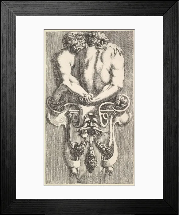Framed Print : Design for a Term with Two Embracing Satyrs, from: Curieuses recherches de plusieurs Framed Print : Design for a Term with Two Embracing Satyrs, from: Curieuses recherches de plusieurs