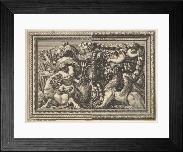Framed Print : Design for a Panel with Two Variants containing a Hippocamp and a Griffin Framed Print : Design for a Panel with Two Variants containing a Hippocamp and a Griffin