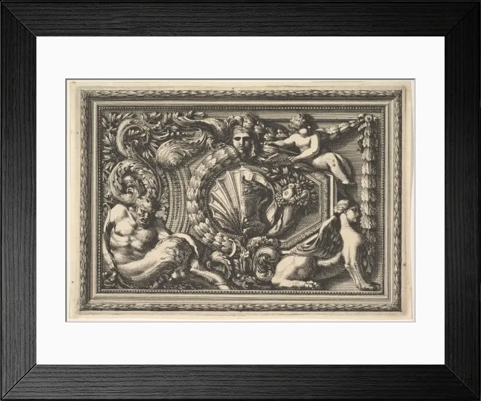 Framed Print : Design for a Panel with Two Variants containing a Satyr and a Sphynx, from: Pannea Framed Print : Design for a Panel with Two Variants containing a Satyr and a Sphynx, from: Pannea