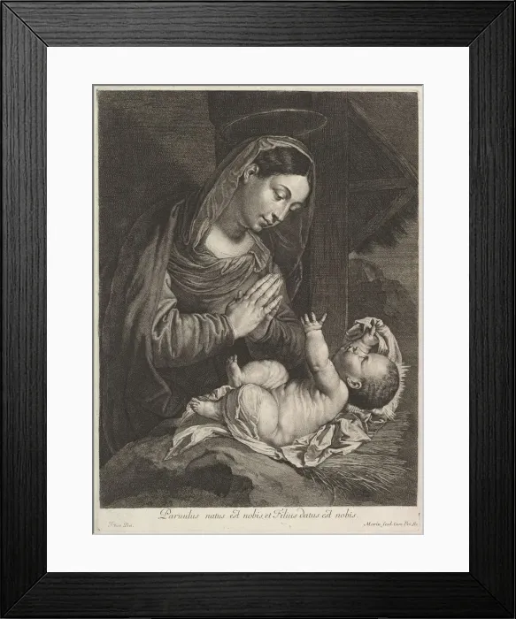 Framed Print : La Vierge adorent l Enfant Jesus. Creator: Jean Morin Framed Print : La Vierge adorent l Enfant Jesus. Creator: Jean Morin