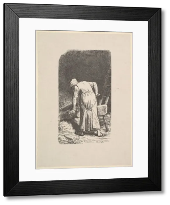Framed Print : Woman Cutting Wheat, 1853. Creator: Jacques-Adrien Lavieille Framed Print : Woman Cutting Wheat, 1853. Creator: Jacques-Adrien Lavieille