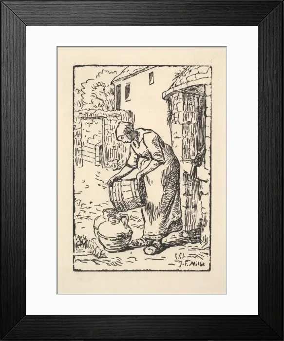 Framed Print : Woman Emptying a Bucket, 1834-75. Creator: Pierre Millet Framed Print : Woman Emptying a Bucket, 1834-75. Creator: Pierre Millet