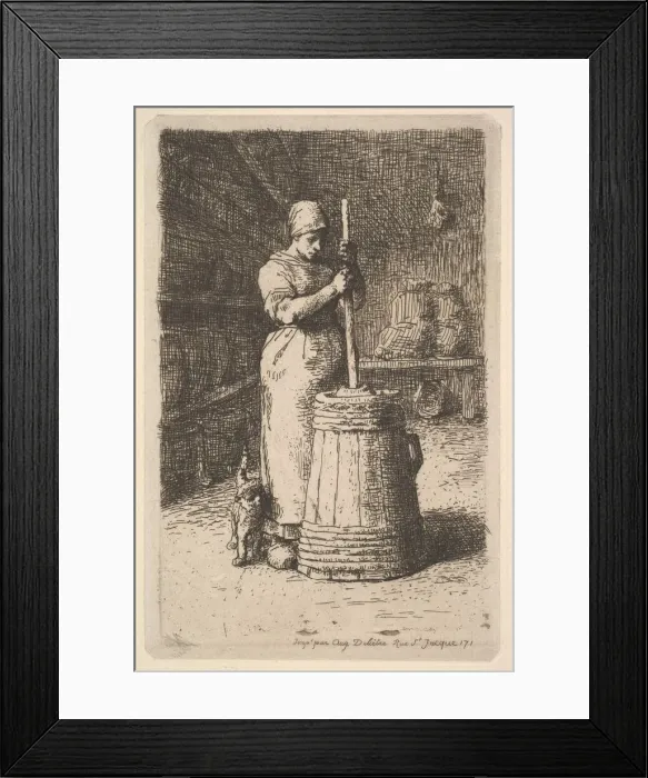 Framed Print : Woman Churning Butter, 1855-56. Creator: Jean Francois Millet Framed Print : Woman Churning Butter, 1855-56. Creator: Jean Francois Millet