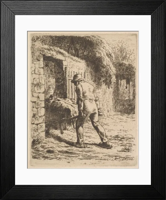 Framed Print : Peasant Pushing A Wheelbarrow, 1855. Creator: Jean Francois Millet Framed Print : Peasant Pushing A Wheelbarrow, 1855. Creator: Jean Francois Millet