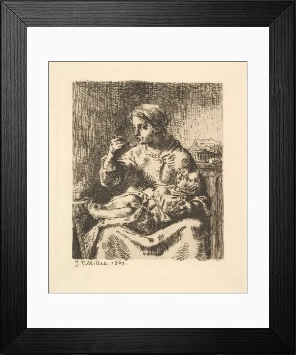 Framed Print : Cooling the Porridge, 1861. Creator: Jean Francois Millet Framed Print : Cooling the Porridge, 1861. Creator: Jean Francois Millet