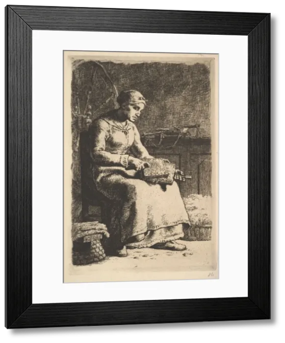 Framed Print : The Wool Carder, ca. 1855-56. Creator: Jean Francois Millet Framed Print : The Wool Carder, ca. 1855-56. Creator: Jean Francois Millet