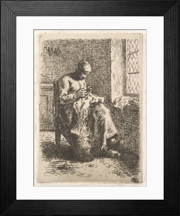 Framed Print : The Seamstress, 1853. Creator: Jean Francois Millet Framed Print : The Seamstress, 1853. Creator: Jean Francois Millet