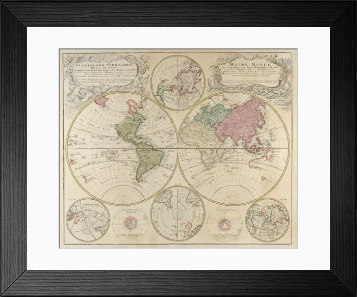 Framed Print : Planiglobii Terrestris Mappa Universalis... 1746. Creator: Johann Baptista Homann Framed Print : Planiglobii Terrestris Mappa Universalis... 1746. Creator: Johann Baptista Homann