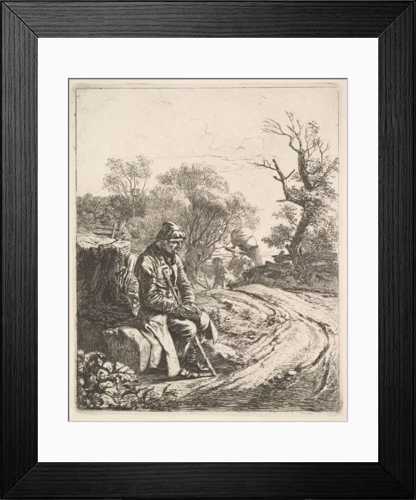 Framed Print : An Old Man Sitting on the Roadside, 1818. Creator: Johann Christian Erhard Framed Print : An Old Man Sitting on the Roadside, 1818. Creator: Johann Christian Erhard