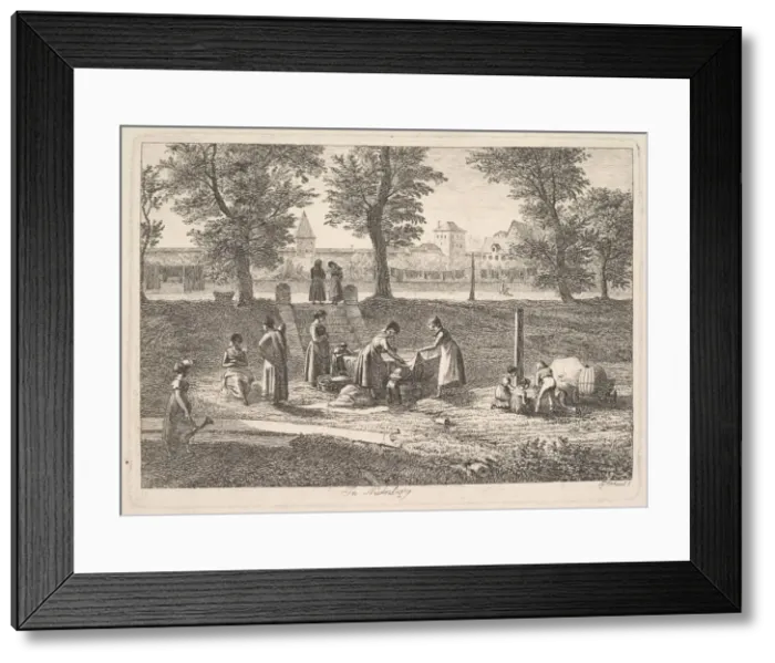 Framed Print : Outdoor Scene of Women in Domestic Activities in Nurnberg, 19th century Framed Print : Outdoor Scene of Women in Domestic Activities in Nurnberg, 19th century