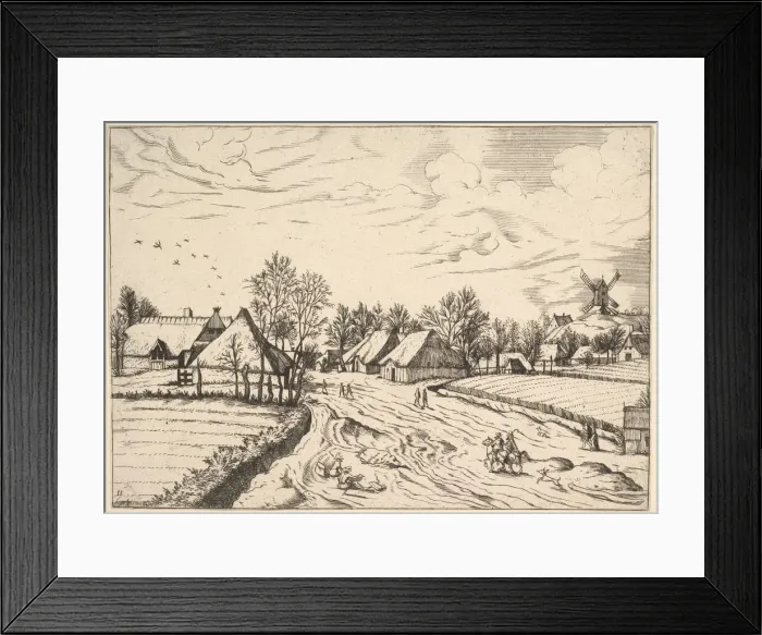 Framed Print : Country Village with Post Mill from Multifariarum casularum ruriumque lineamenta curios Framed Print : Country Village with Post Mill from Multifariarum casularum ruriumque lineamenta curios