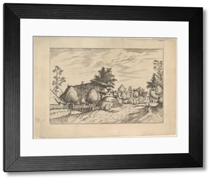 Framed Print : Village Street, hay stacked in front of a farm from Praediorum villarum et rusticar Framed Print : Village Street, hay stacked in front of a farm from Praediorum villarum et rusticar