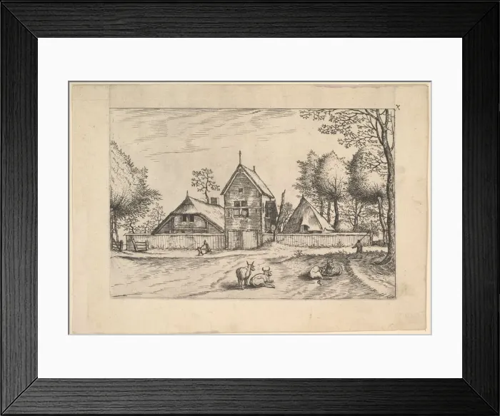 Framed Print : Farmstead, cows and herdsman in the foreground from Praediorum villarum et rusticar Framed Print : Farmstead, cows and herdsman in the foreground from Praediorum villarum et rusticar
