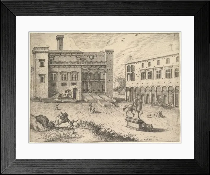 Framed Print : View of the Campidoglio on the Capitoline Hill, with equestrian statue at lower right Framed Print : View of the Campidoglio on the Capitoline Hill, with equestrian statue at lower right
