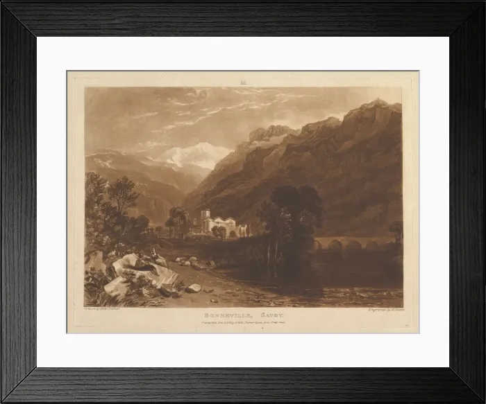 Framed Print : Bonneville, Savoy (Liber Studiorum, part XIII, plate 64), January 1, 1819 Framed Print : Bonneville, Savoy (Liber Studiorum, part XIII, plate 64), January 1, 1819