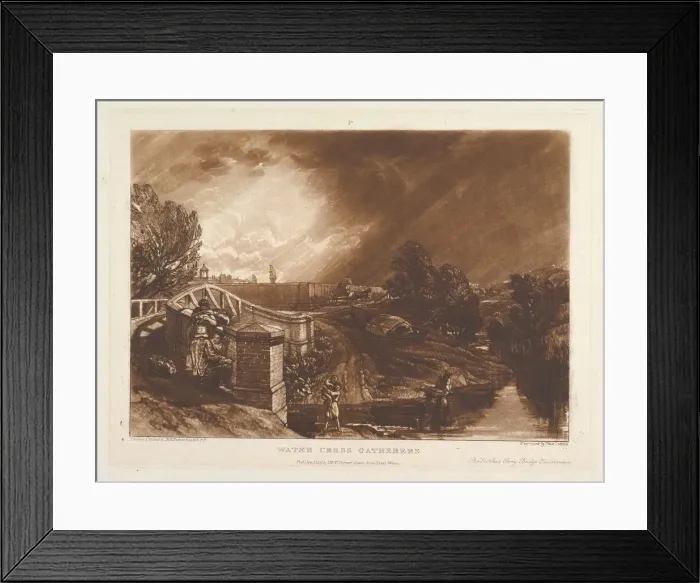 Framed Print : Water Cress Gatherers, Rails Head Ferry Bridge, Twickenham (Liber Studiorum, pa Framed Print : Water Cress Gatherers, Rails Head Ferry Bridge, Twickenham (Liber Studiorum, pa