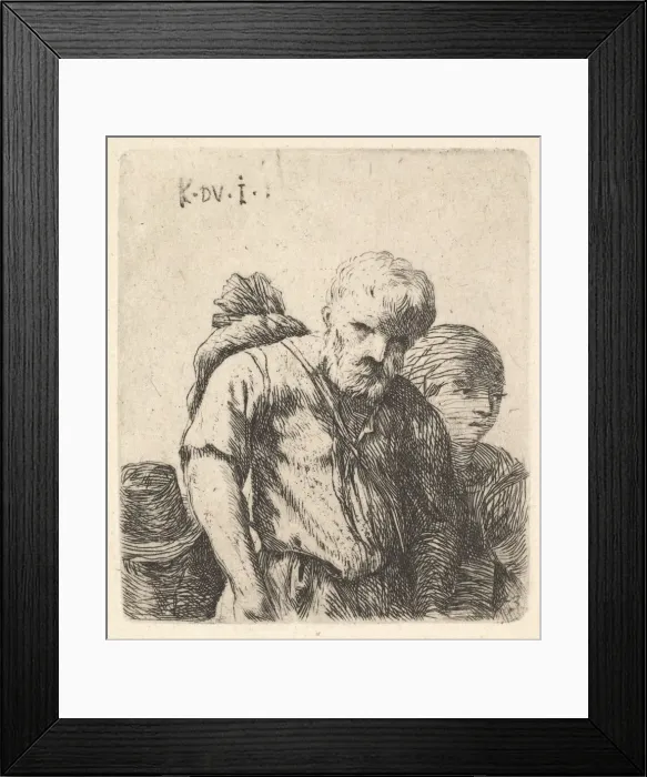 Framed Print : Bearded man shown in half-length with bundle slung over right shoulderblade, flanke Framed Print : Bearded man shown in half-length with bundle slung over right shoulderblade, flanke