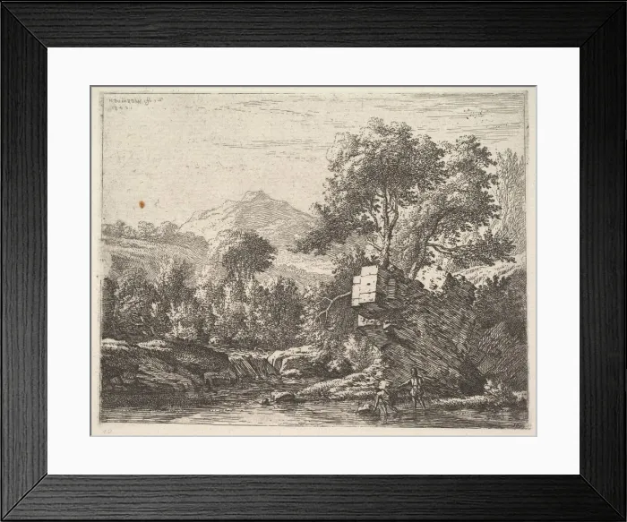 Framed Print : Two men standing ankle-deep in a body of water with a rocky outcrop behind them Framed Print : Two men standing ankle-deep in a body of water with a rocky outcrop behind them