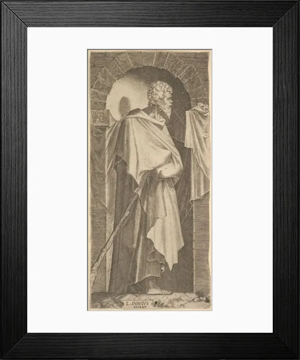 Framed Print : St. James Minor(?) in an arcuated niche, holding a walking stick in his hands Framed Print : St. James Minor(?) in an arcuated niche, holding a walking stick in his hands