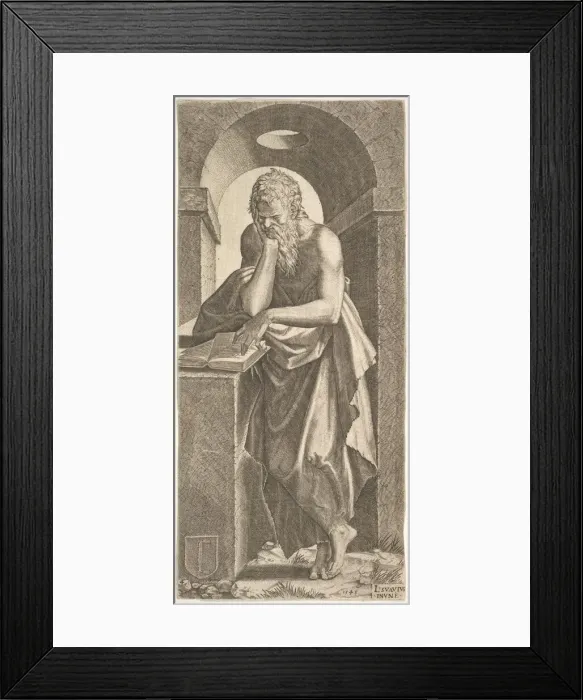 Framed Print : St. Simon standing before an open book with the fingers of his left hand pressed onto Framed Print : St. Simon standing before an open book with the fingers of his left hand pressed onto