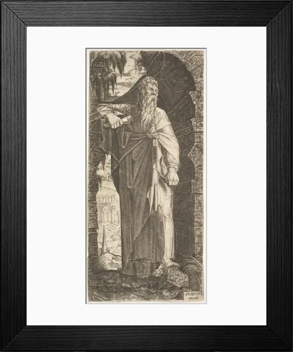 Framed Print : St. Paul standing under an overgrown arch, his left foot poised upon a rock Framed Print : St. Paul standing under an overgrown arch, his left foot poised upon a rock