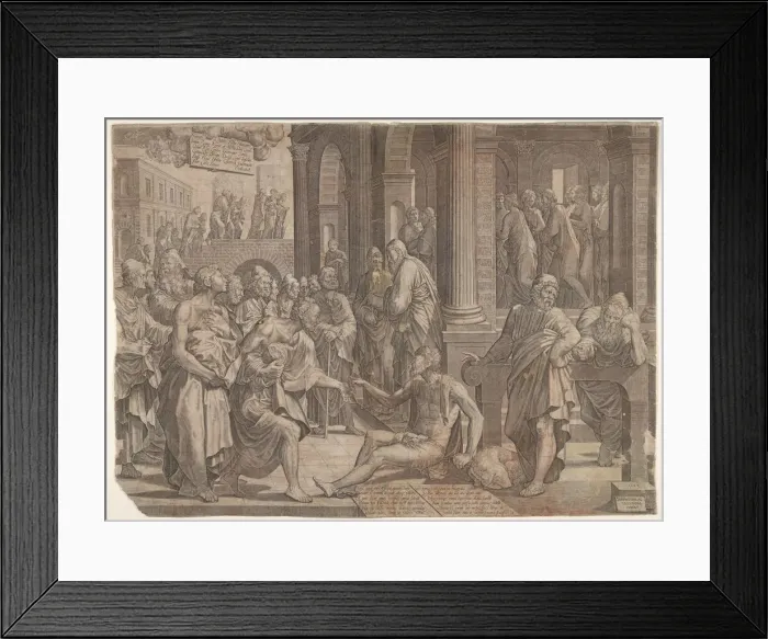 Framed Print : Saint John and Saint Peter Healing the Cripple, 1553. Creator: Lambert Suavius Framed Print : Saint John and Saint Peter Healing the Cripple, 1553. Creator: Lambert Suavius