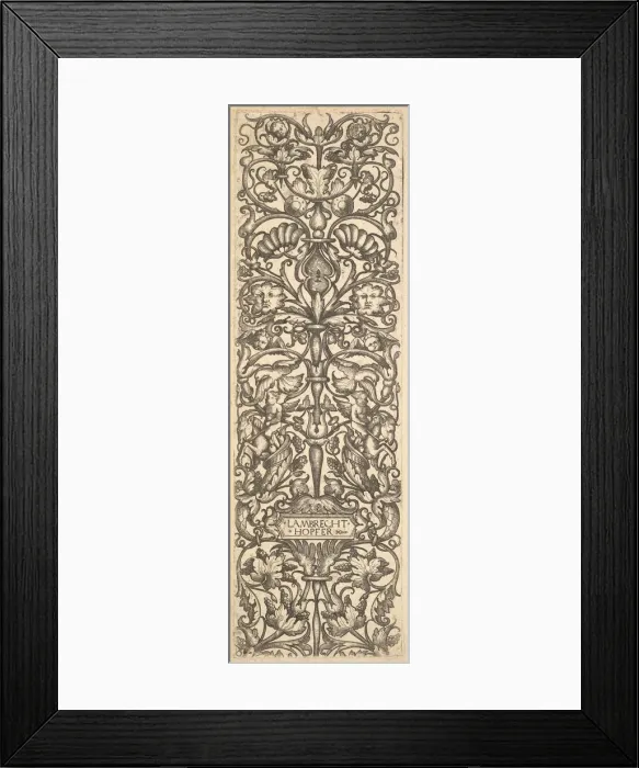 Framed Print : Candelabra with putti on goats at center, ca. 1525-50. Creator: Lambrecht Hopfer Framed Print : Candelabra with putti on goats at center, ca. 1525-50. Creator: Lambrecht Hopfer