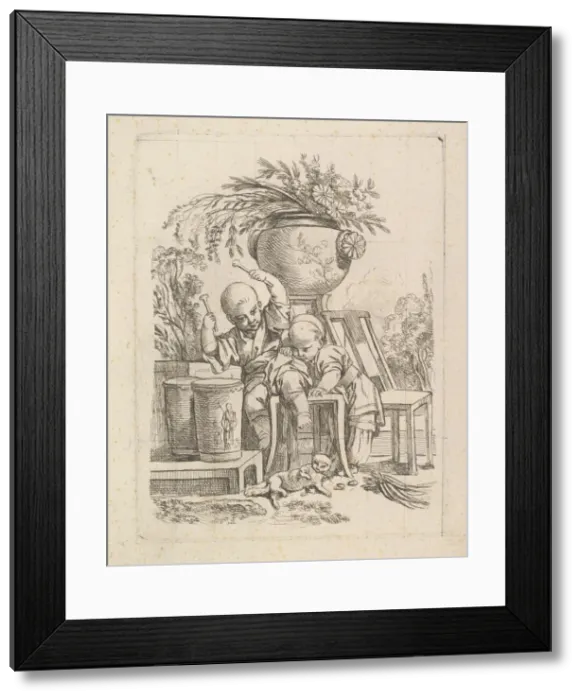 Framed Print : Two Children, One Playing the Drum. Creator: Louis Antoine Crozat, Baron de Thiers Framed Print : Two Children, One Playing the Drum. Creator: Louis Antoine Crozat, Baron de Thiers