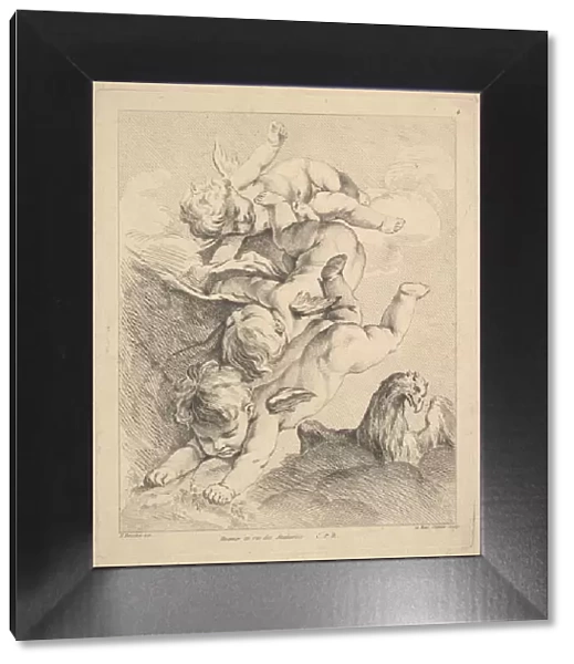 Three Cupids Turning a Somersault, an Eagle on the Right. Creator: Louis Felix de la Rue