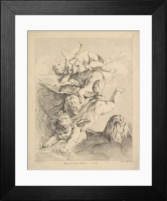 Framed Print : Three Cupids Turning a Somersault, an Eagle on the Right. Creator: Louis Felix de la Rue Framed Print : Three Cupids Turning a Somersault, an Eagle on the Right. Creator: Louis Felix de la Rue