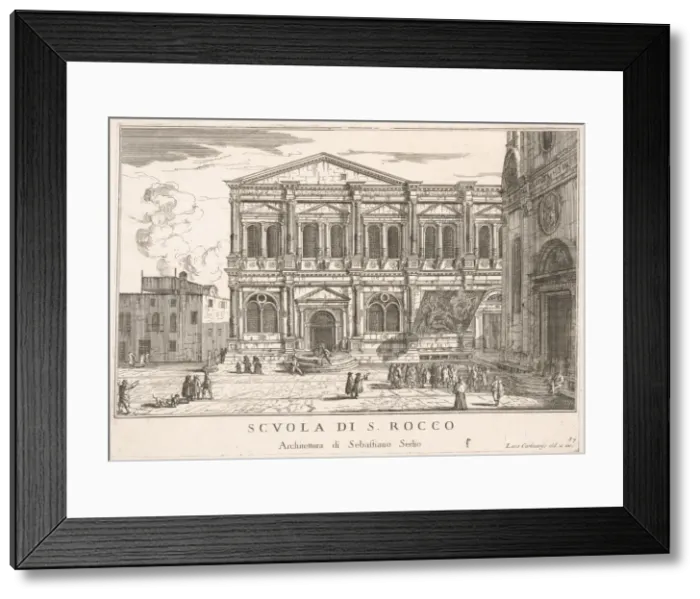 Framed Print : Plate 37: Side view of the school of St. Roch at left and view of facade of the church of Framed Print : Plate 37: Side view of the school of St. Roch at left and view of facade of the church of
