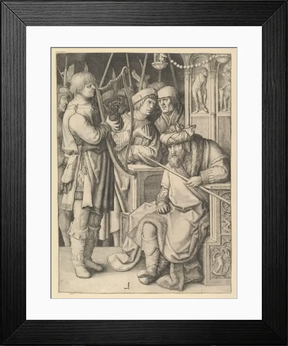 Framed Print : David Playing the Harp Before Saul, ca. 1508. Creator: Lucas van Leyden Framed Print : David Playing the Harp Before Saul, ca. 1508. Creator: Lucas van Leyden