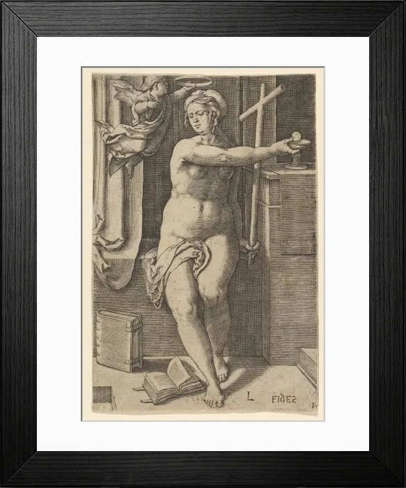 Framed Print : Faith (Fides), from the series The Seven Virtues, 1530. Creator: Lucas van Leyden Framed Print : Faith (Fides), from the series The Seven Virtues, 1530. Creator: Lucas van Leyden
