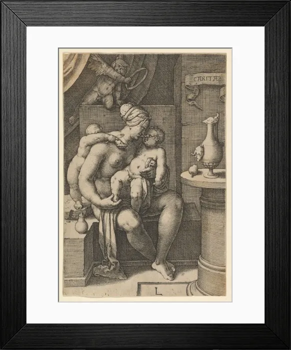 Framed Print : Charity, from the series The Seven Virtues, 1530. Creator: Lucas van Leyden Framed Print : Charity, from the series The Seven Virtues, 1530. Creator: Lucas van Leyden