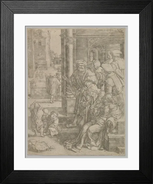 Framed Print : Poet Virgil Suspended in a Basket, 1525. Creator: Lucas van Leyden Framed Print : Poet Virgil Suspended in a Basket, 1525. Creator: Lucas van Leyden