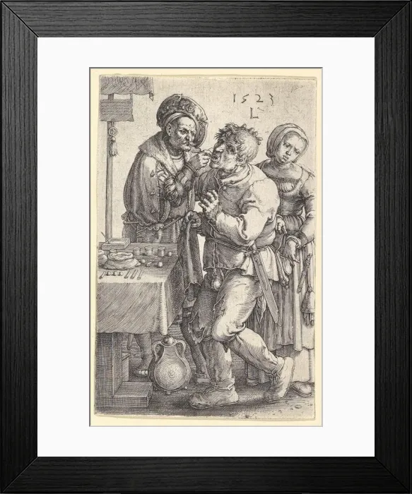 Framed Print : The Dentist, 1523. Creator: Lucas van Leyden Framed Print : The Dentist, 1523. Creator: Lucas van Leyden