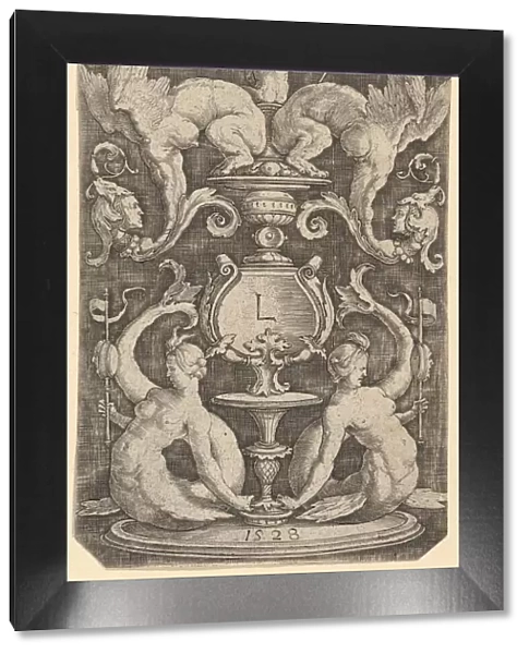 Panel of Ornament with Two Sirens, 1528. Creator: Lucas van Leyden