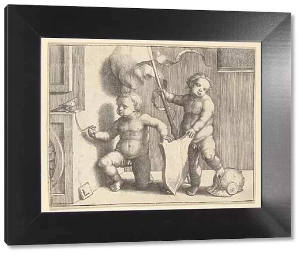 Two Nude Children Supporting a Blank Shield, ca. 1510. Creator: Lucas van Leyden