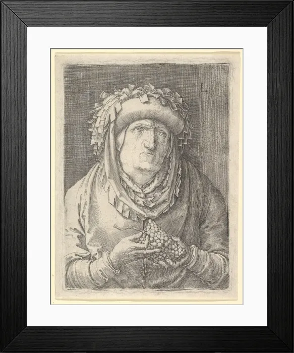 Framed Print : Old Woman With Grapes, ca. 1523. Creator: Lucas van Leyden Framed Print : Old Woman With Grapes, ca. 1523. Creator: Lucas van Leyden
