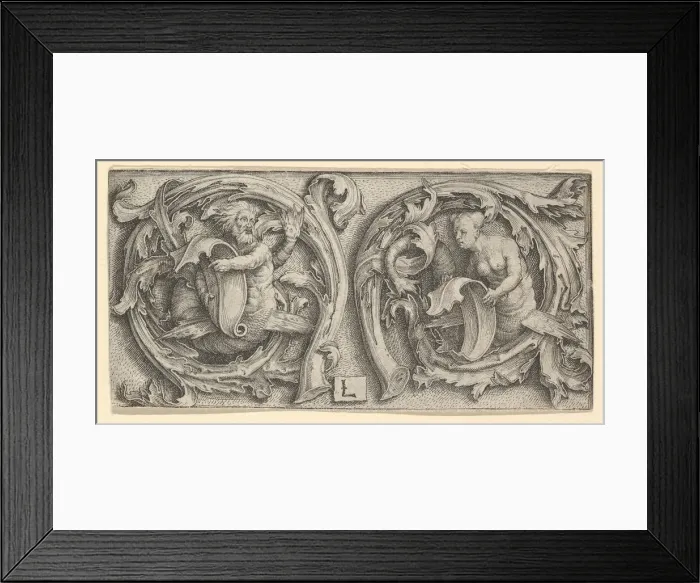 Framed Print : Triton and Siren in Tendrils, ca. 1510. Creator: Lucas van Leyden Framed Print : Triton and Siren in Tendrils, ca. 1510. Creator: Lucas van Leyden