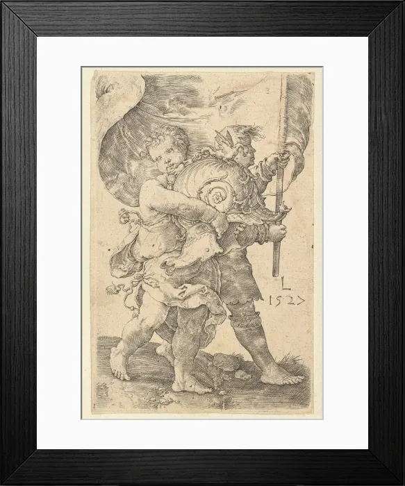 Framed Print : Two Boys with a Helmet and Standard, 1527. Creator: Lucas van Leyden Framed Print : Two Boys with a Helmet and Standard, 1527. Creator: Lucas van Leyden
