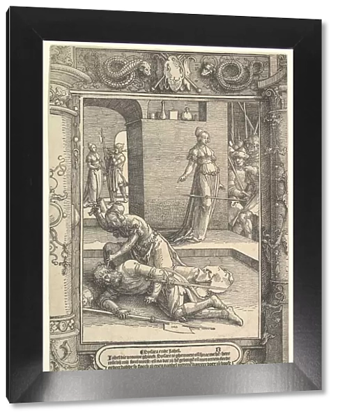 Jael Killing Sisera, ornamental frame, ca. 1517. Creator: Lucas van Leyden