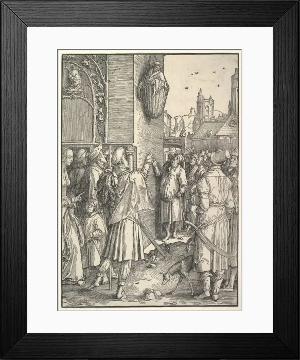 Framed Print : The Poet Virgil in a Basket, 1512. Creator: Lucas van Leyden Framed Print : The Poet Virgil in a Basket, 1512. Creator: Lucas van Leyden