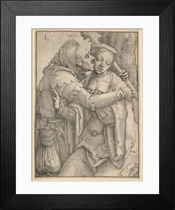 Framed Print : A Fool and a Woman, 1520. Creator: Lucas van Leyden Framed Print : A Fool and a Woman, 1520. Creator: Lucas van Leyden