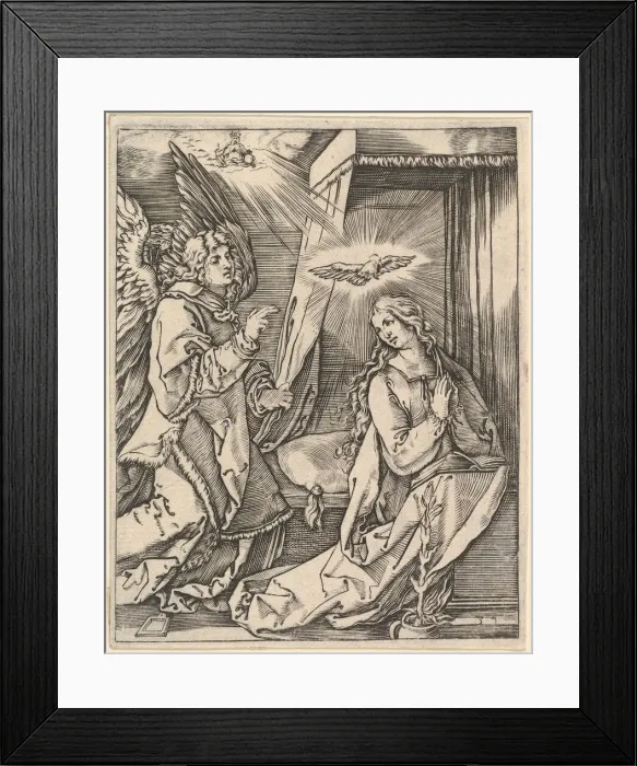 Framed Print : The Annunciation; on the left the archangel Gabriel approaches the praying Virgin... ca Framed Print : The Annunciation; on the left the archangel Gabriel approaches the praying Virgin... ca