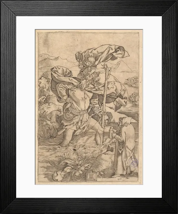Framed Print : Saint Christopher crossing the river with Christ in the form of a putto on his sh... ca Framed Print : Saint Christopher crossing the river with Christ in the form of a putto on his sh... ca