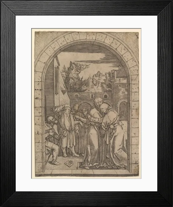 Framed Print : Joachim embracing Saint Anne under the golden gate in Jerusalem, after Dürer, ca