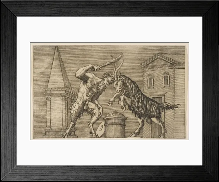 Framed Print : A satyr and a ram attacking each other, the satyr wielding a club with his right ha Framed Print : A satyr and a ram attacking each other, the satyr wielding a club with his right ha