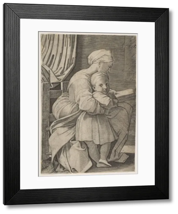 Framed Print : The Virgin in profile facing right reading to the infant Christ, ca. 1515-27 Framed Print : The Virgin in profile facing right reading to the infant Christ, ca. 1515-27